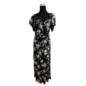 Liberty Love Floral Puff Sleeve Maxi Dress Black 2X